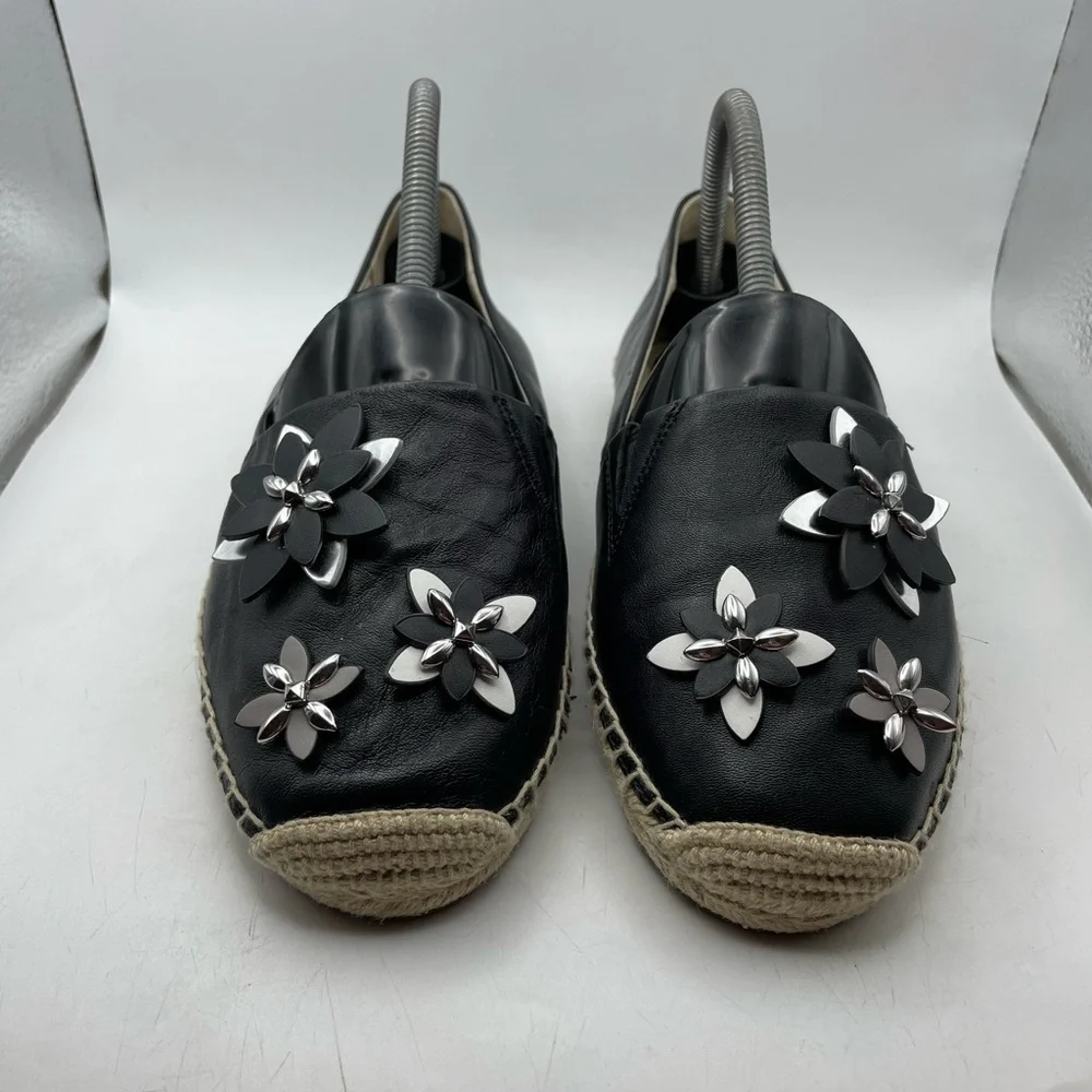 Michael Kors black leather floral espadrilles women’s size 7.5